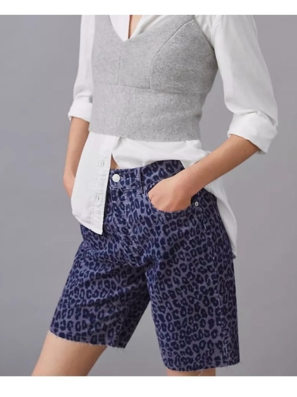Pilcro Navy Leopard Print Bermuda Shorts